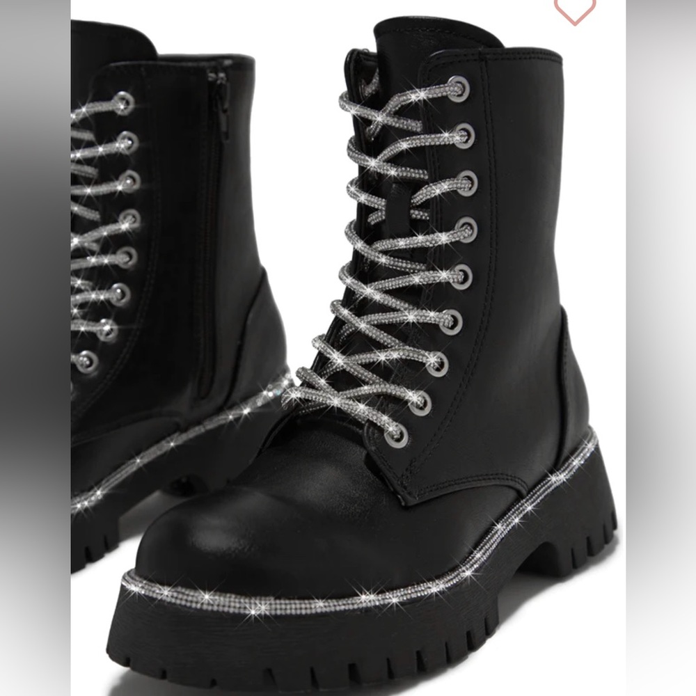 Miss Lola Combat Boots in Black; Size: 8